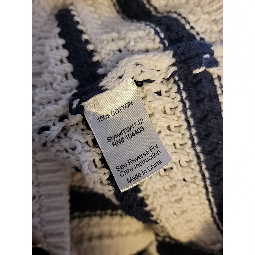 Blue & White Striped Alter'd State Cropped Nautical Open Knit Scalloped Collar S
